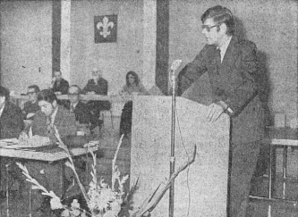 Max Gribi bei seiner Rede als erster GGR-Präsident, 14. Januar 1974