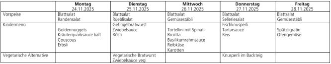 Menüplan Tagesschule