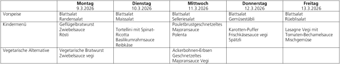 Menüplan Tagesschule