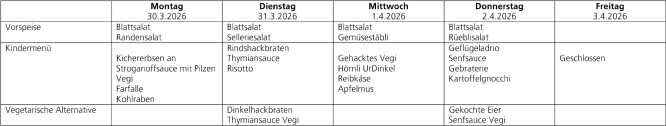 Menüplan Tagesschule