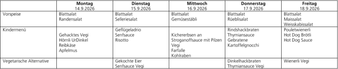 Menüplan Tagesschule