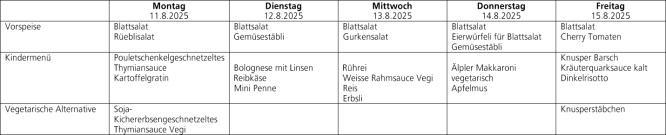 Menüplan Tagesschule