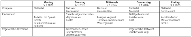 Menüplan Tagesschule