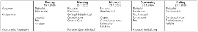 Menüplan Tagesschule